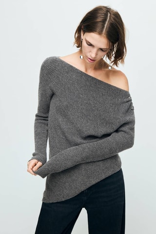 Pull asymétrique détail métallique - Gris chiné
