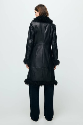 Manteau cuir synthétique combiné fourrure - Noir
