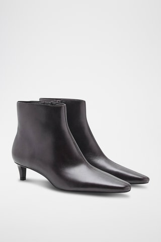Bottines cuir talon kitten heel - Marron