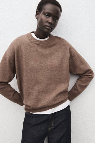 Pull oversize liseré côtelé - Marron