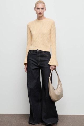 Pull tressé manches cloche - Jaune