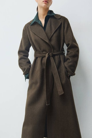 Manteau laine fait à la main ceinture - Kaki