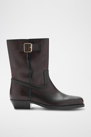 Bottines cuir boucle - Marron