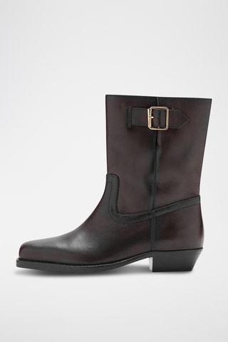 Bottines cuir boucle - Marron