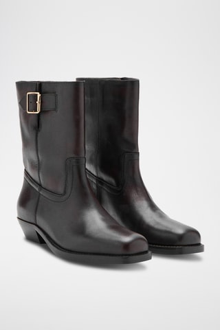 Bottines cuir boucle - Marron