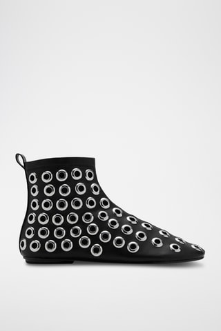Bottines effet cuir à œillets - Noir