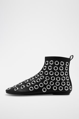 Bottines effet cuir à œillets - Noir
