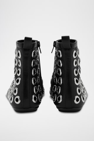 Bottines effet cuir à œillets - Noir