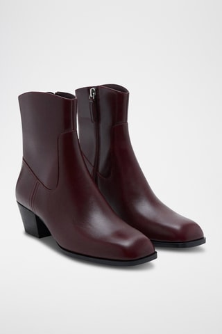 Bottines cuir bout carré - Bordeaux