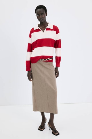 Pull-over rayures col polo - Rouge