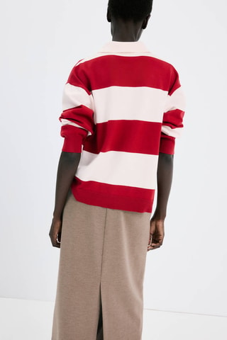 Pull-over rayures col polo - Rouge