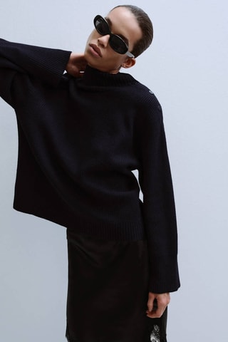 Pull col cheminée à boutons - Bleu marine