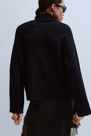 Pull col cheminée à boutons - Bleu marine