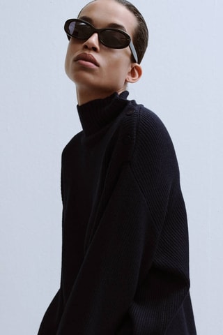 Pull col cheminée à boutons - Bleu marine