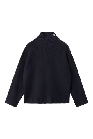 Pull col cheminée à boutons - Bleu marine