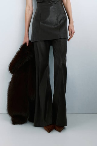 Pantalon large en cuir synthétique - Marron