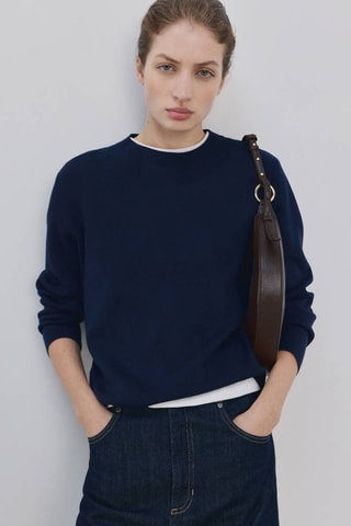 Pull en maille à col rond - Bleu marine