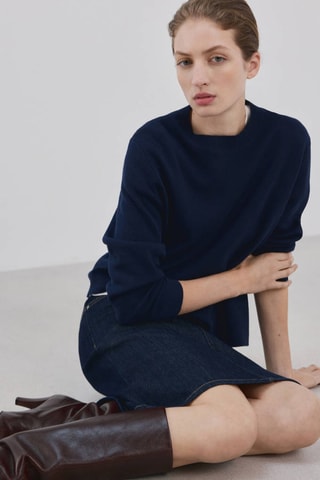 Pull en maille à col rond - Bleu marine