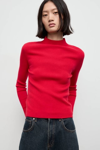 Pull cintré à col cheminée - Rouge