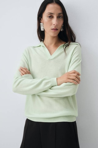 Pull 100% laine col polo - Vert d'eau