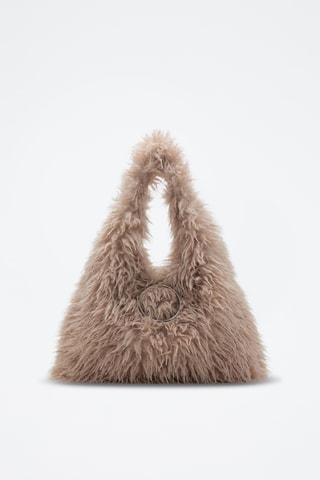 Sac porté épaule en fausse fourrure avec anneau - Beige