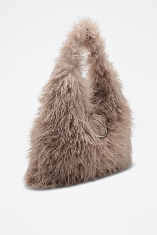 Sac porté épaule en fausse fourrure avec anneau - Beige