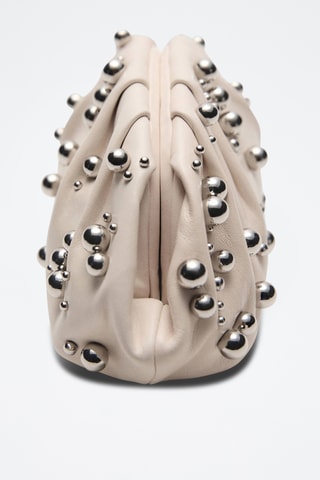 Sac à main en cuir détail boules - Écru