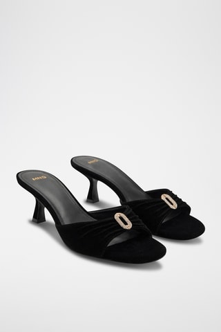 Sandale en velours avec détail bijou - Noir