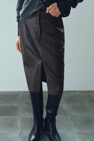 Jupe crayon en cuir synthétique - Marron