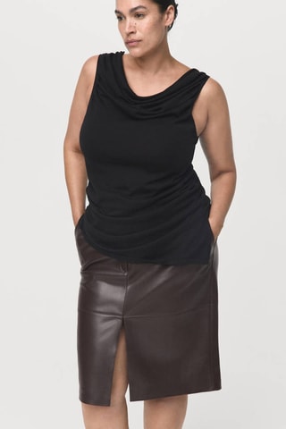 Jupe crayon en cuir synthétique - Marron
