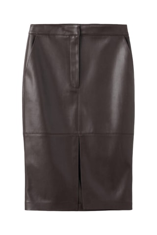 Jupe crayon en cuir synthétique - Marron