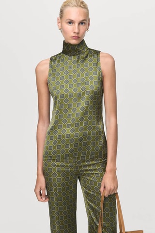 Blouse satinée imprimé géométrique - Vert