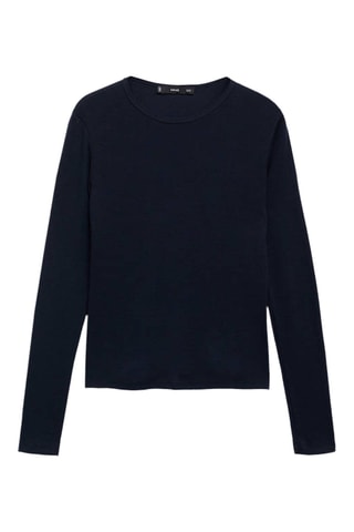 T-shirt côtelé manches longues - Bleu foncé