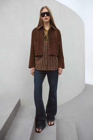 Chemise rayée poche - Marron