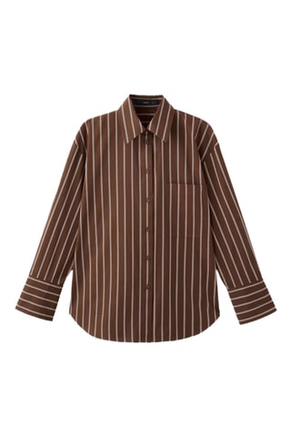 Chemise rayée poche - Marron