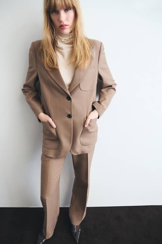 Veste de costume laine mélangée à poches - Marron