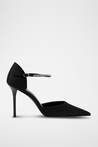 Chaussures talon lanière strass - Noir