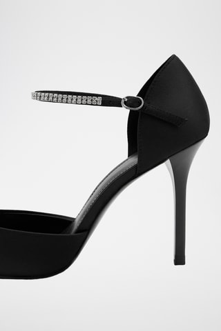 Chaussures talon lanière strass - Noir