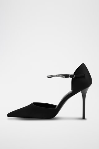 Chaussures talon lanière strass - Noir