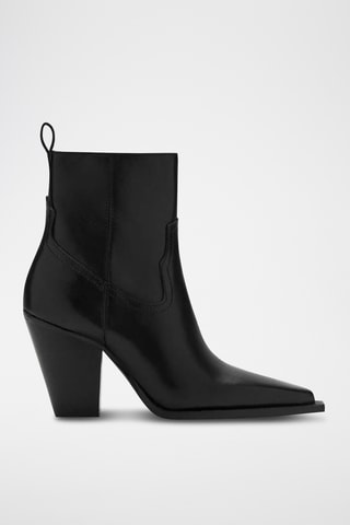 Bottines cuir talon bloc - Noir