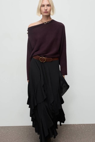 Pull à col asymétrique avec boutons bijoux - Bordeaux