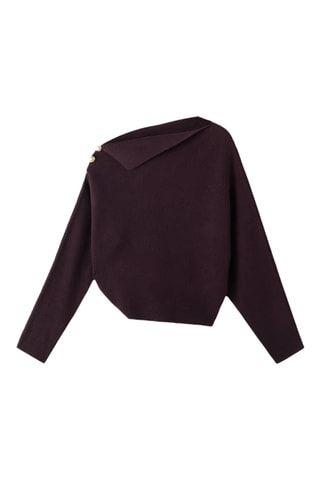 Pull à col asymétrique avec boutons bijoux - Bordeaux
