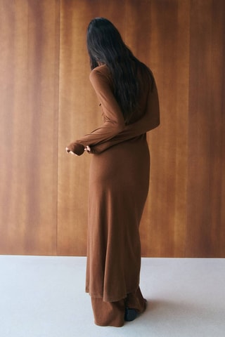 Robe en maille manches évasées - Marron