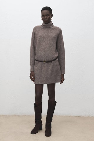 Robe maille col roulé - Marron