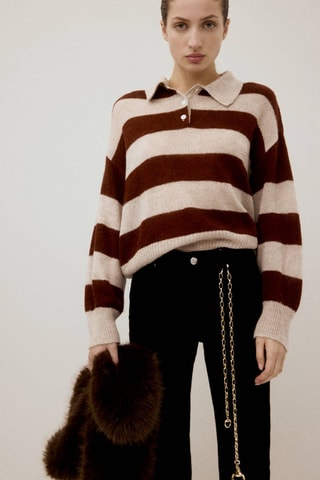 Pull-over rayures col polo - Gris clair