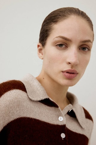 Pull-over rayures col polo - Gris clair