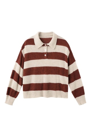Pull-over rayures col polo - Gris clair