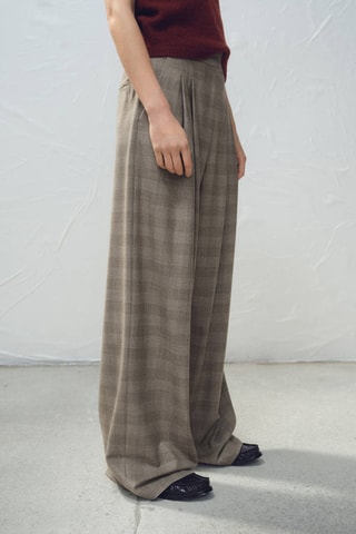 Pantalon de costume wide leg à carreaux - Marron