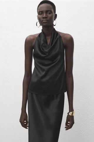 Top satin col bénitier - Noir