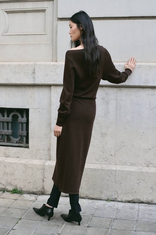 Robe maille fine évasée - Marron